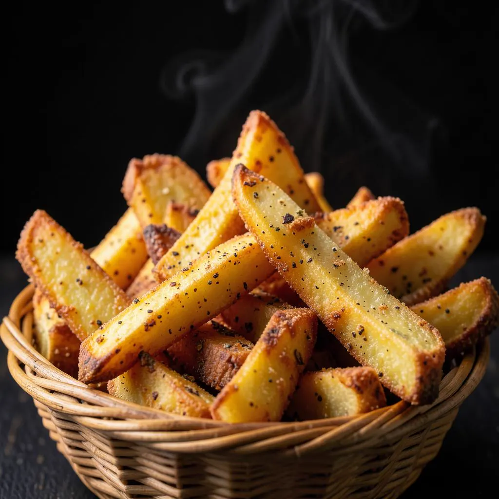 Golden crispy seasoned potato wedges